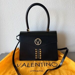 Valentino by Mario Valentino | Melanie Rock Stud | Leather Satchel | Black